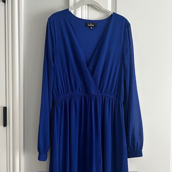 Lulus Water Lilies Royal Blue Maxi Dress XL Long Sleeve - Picture 5 of 11